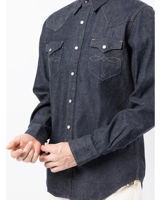 RRL Blue Long-Sleeve Denim Western Shirt for men
