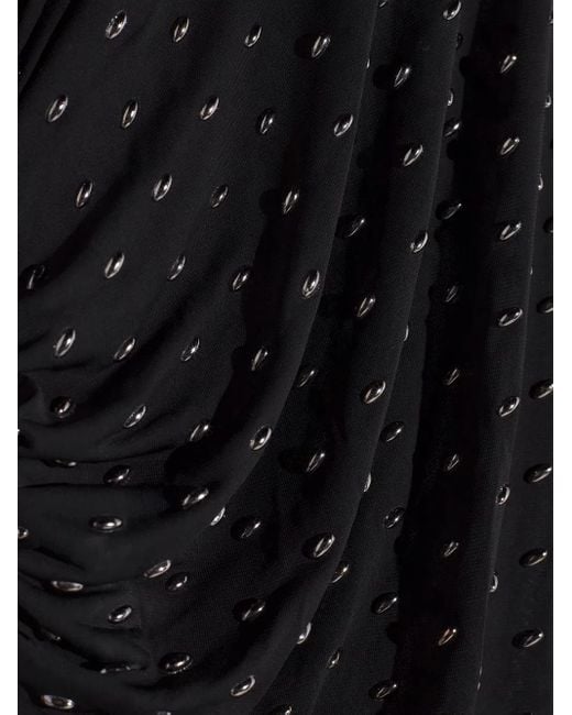 Mugler Black Embellished High-Neck Midi Dress