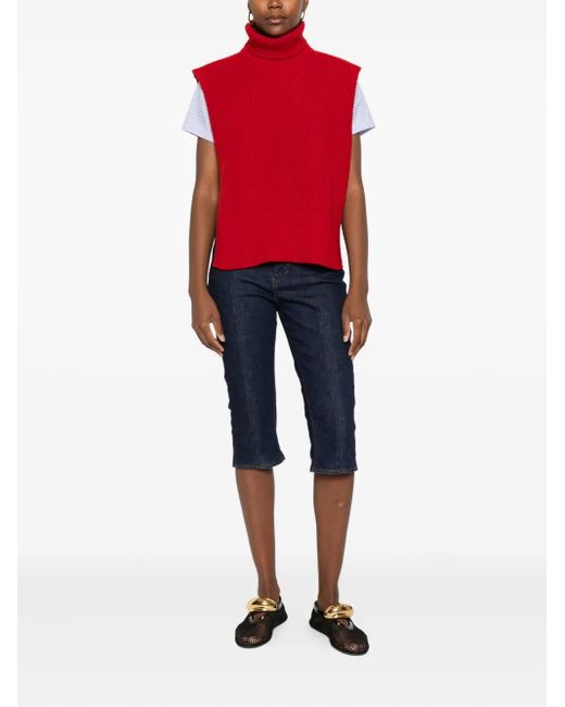 DAVANTINO Red Turtleneck Sleeveless Wool Sweater