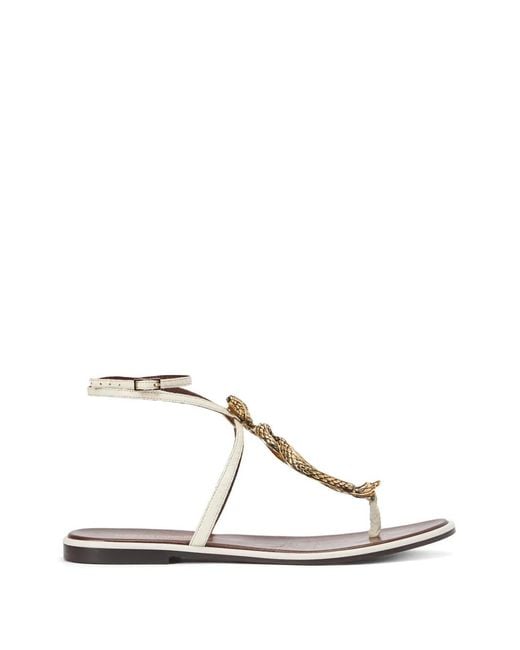 Roberto Cavalli White Snake-Motif Flat Sandals