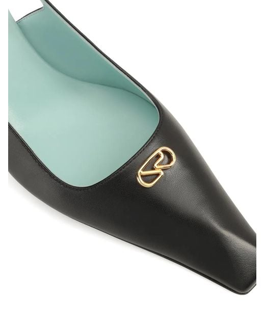Sergio Rossi Black Logo-Plaque Slingback Pumps