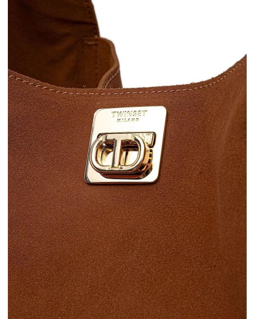 Twinset Brown Large Ventotene Suede Clasp Tote Bag