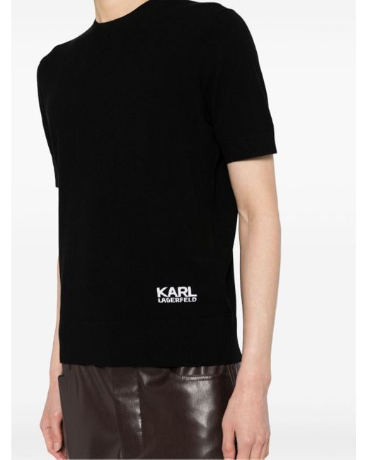 Karl Lagerfeld Black Logo-intarsia Knitted Top for men