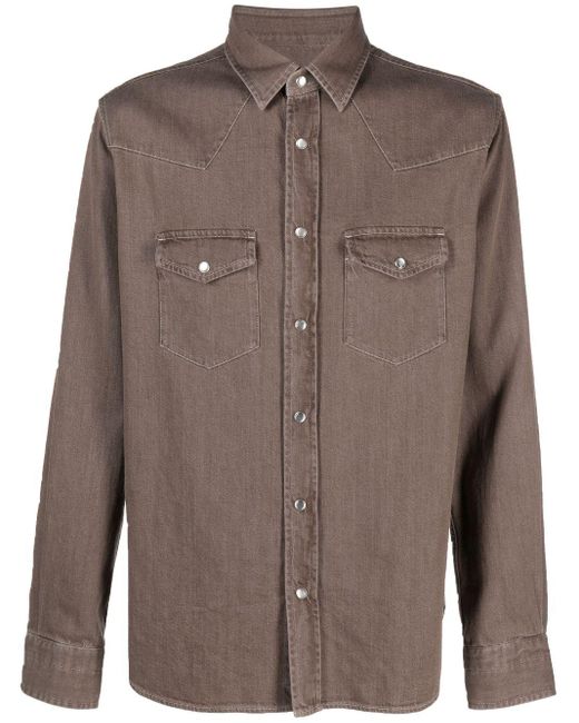 Tom Ford Brown Pointed-collar Press-stud Cotton Shirt for men