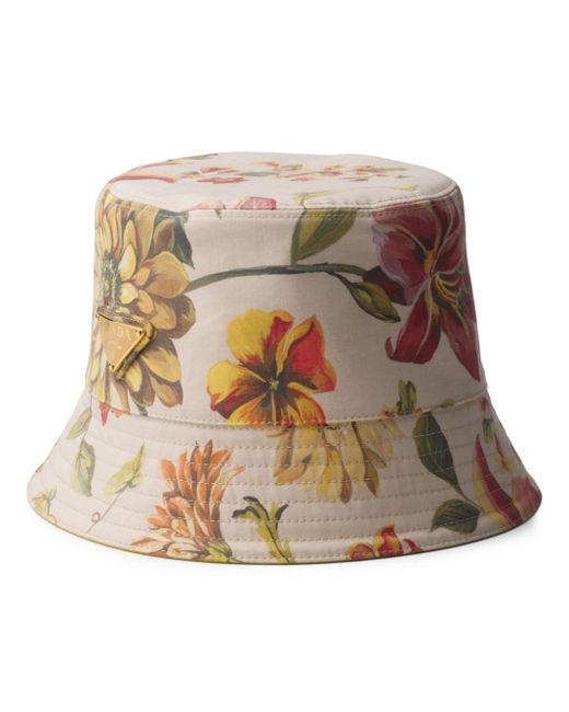 Cappello bucket reversibile a fiori di Prada in Natural
