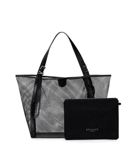ERMANNO FIRENZE Black Mesh Logo-Tag Tote Bag