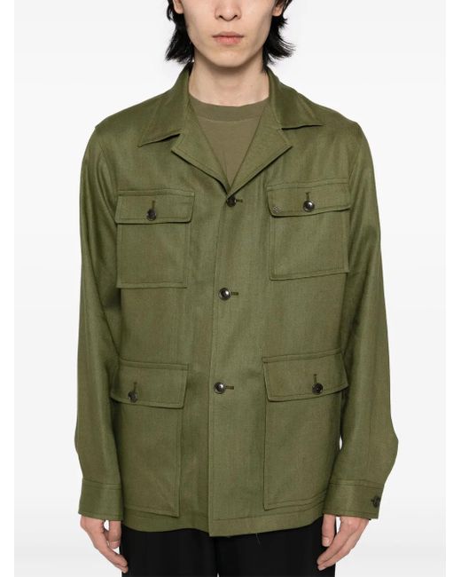 メンズ Tagliatore リネン シャツジャケット Green