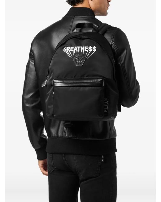 Philipp Plein Black Greatness-Print Backpack for men