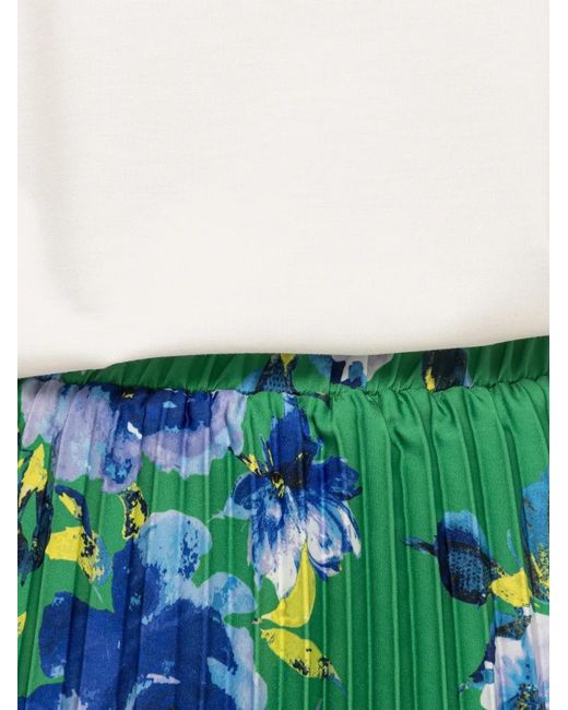 Nissa Green Printed Pleated Midi Skirt