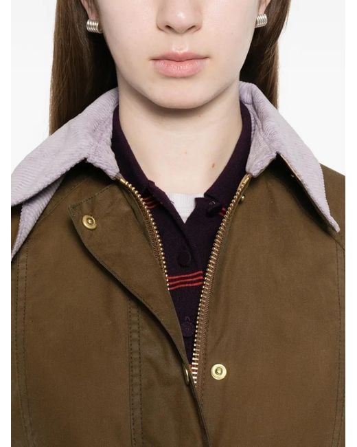 Barbour Brown Cropped Beadnell Corduroy-Collar Waxed Cotton Jacket