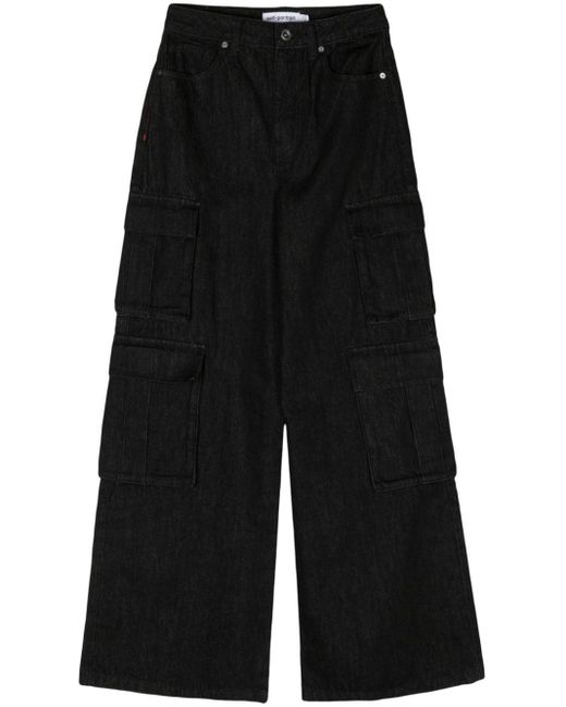 Jean ample à poches cargo Self-Portrait en coloris Black