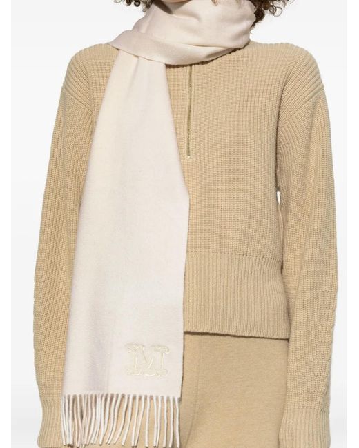 Sciarpa Con Frange E Logo di Max Mara in Natural