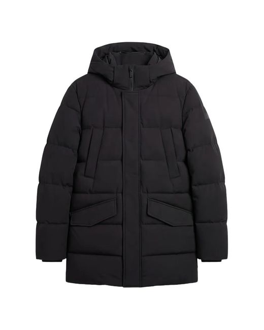 Heskimo Black Hooded Flap-Pocket Coat for men