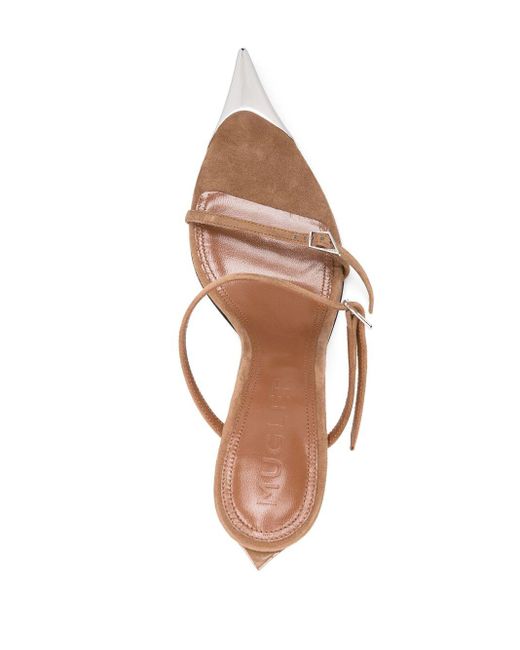 Mugler Brown Fang 95 Leather Mule Sandals - Women's - Calf Leather/goat Skin/calf Suede/thermoplastic Polyurethane (tpu)pvcmetal