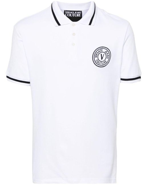 Versace White Embroidered Logo Polo Shirt for men
