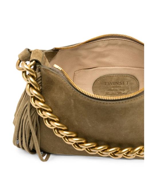 Twinset Metallic Fringe-Trim Suede Tote Bag