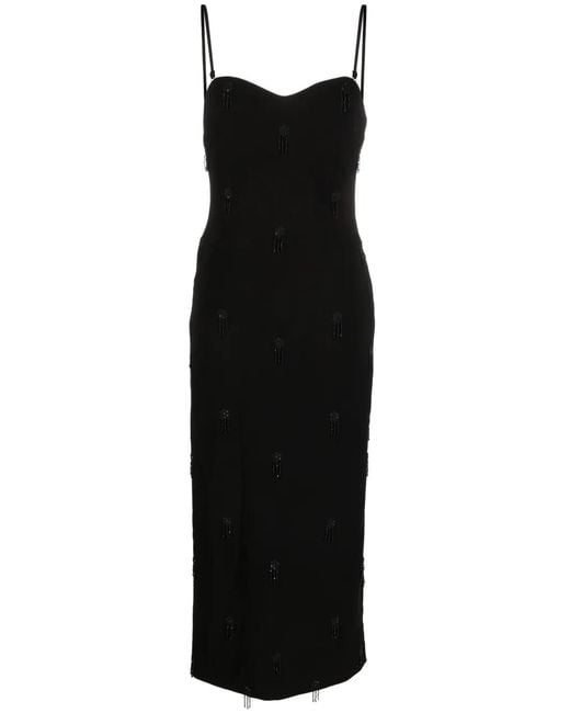 P.A.R.O.S.H. Black Embroidered Crepe Midi Dress