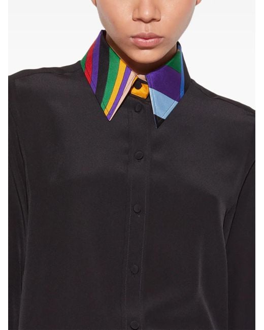 Emilio Pucci Black Abstract-Print Trim Silk Shirt