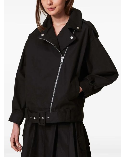 Chaqueta Biker Con Cinturón Twinset de color Black