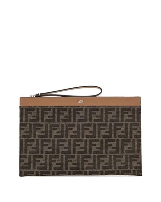 Fendi Brown Ff-Logo Pattern Clutch Bag for men