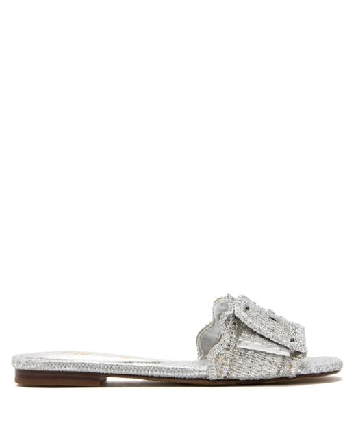 Sam Edelman White Bambi Buckle-Embellished Woven Sandals