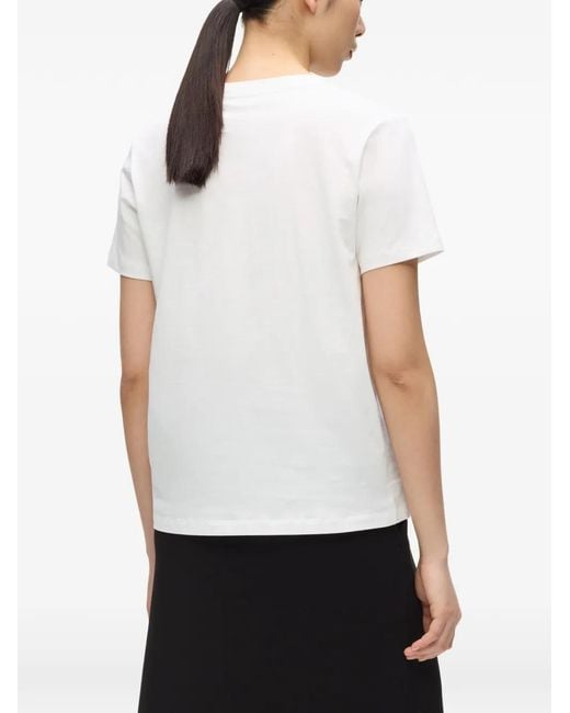 Karl Lagerfeld White Short Sleeve T-Shirt With Embroidered Logo And V-Neck