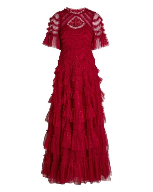 Needle & Thread Aviana Ruffled Embroidered Tulle Gown