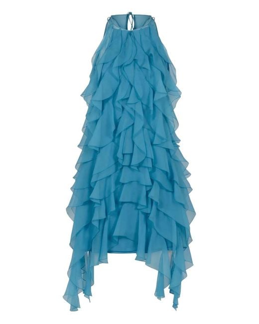 Alberta Ferretti Blue Ruffled Mini Dress