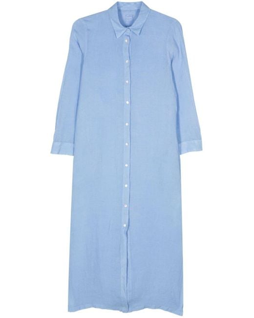 120% Lino Blue Linen Shirt Midi Dress