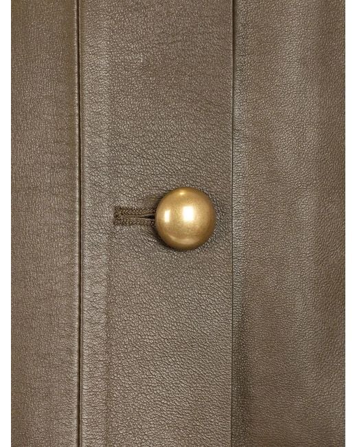 Max Mara Green Round-Neck Leather Jacket