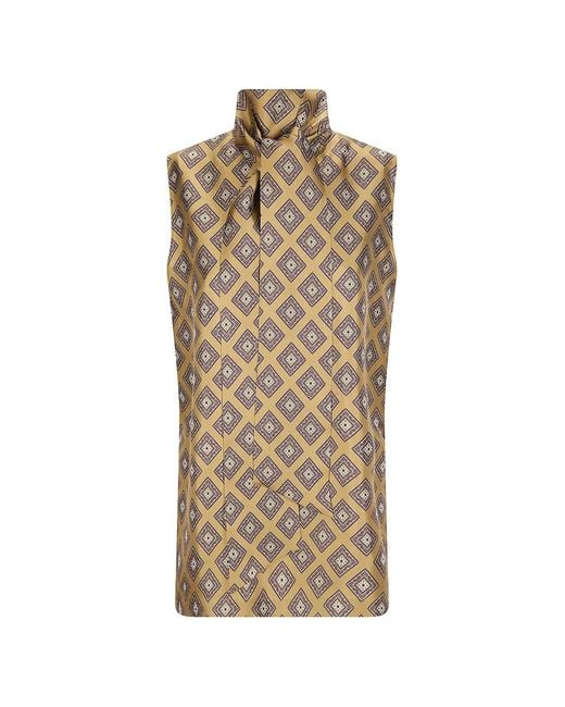 Alberto Biani Natural Geometric-Print Top
