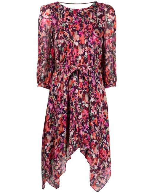 Patrizia Pepe Red Floral-Print Belted Short Dress