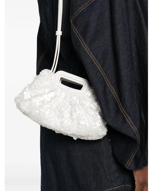 Maje White Mini Milpli Sequin-Embellished Clutch Bag