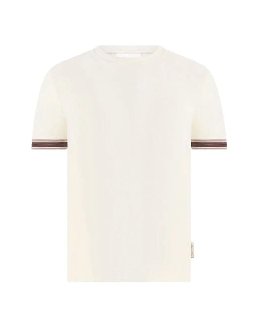 Manière De Voir White Layton Cream Cotton T-Shirt With Topstitching for men