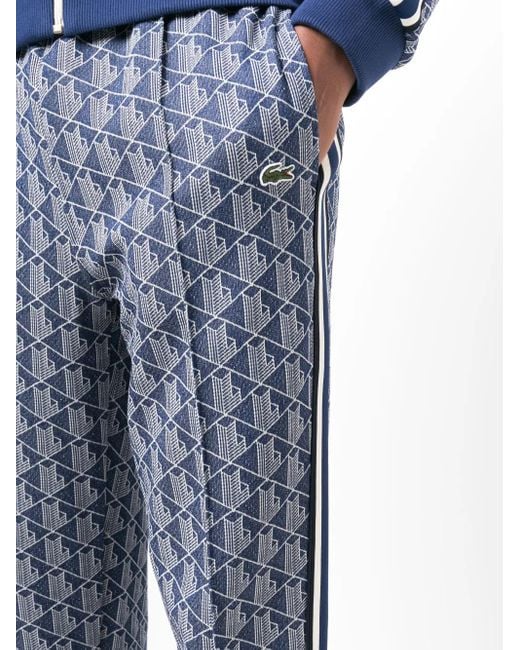 Lacoste Blue Jacquard Monogram-Pattern Track Pants for men