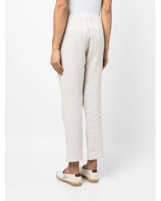 Marane White Drawstring Linen Tapered Trousers for men