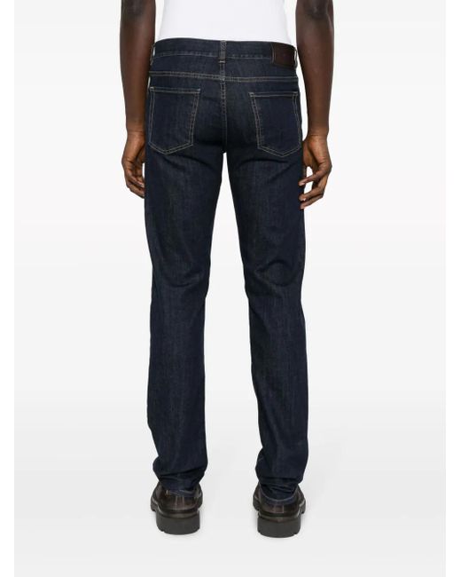 Canali Blue Low-Rise Straight-Leg Trousers for men