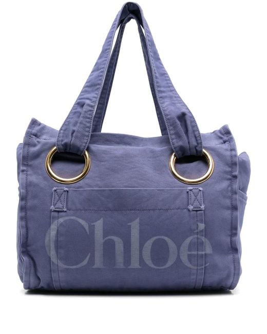 Chloé Blue Medium Logo-Print Tote Bag