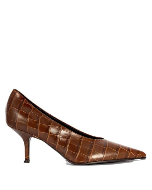 Lella Baldi Brown 50Mm Crocodile-Effect Pointed Pumps