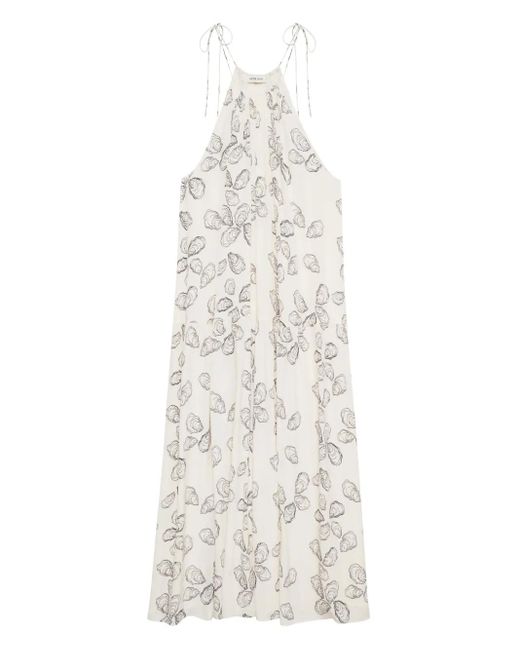 Anine Bing White Santana Printed Voile Midi Dress