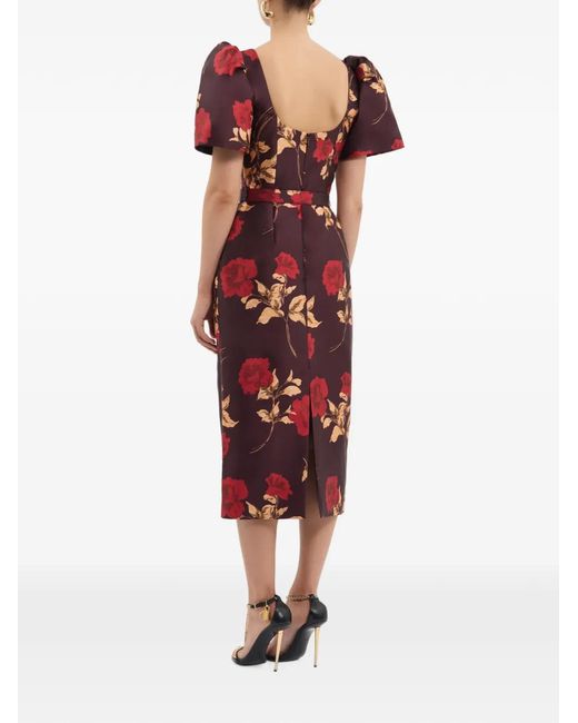 Rebecca Vallance Red Melora Short Sleeve Midi Dress