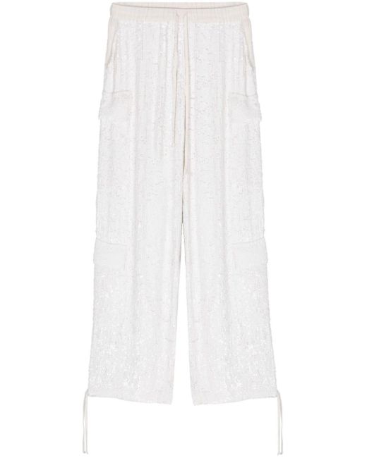 P.A.R.O.S.H. White Sequinned Drawstring Cargo Trousers