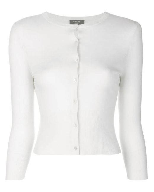 N.Peal Cashmere White Superfine Cropped Cardigan