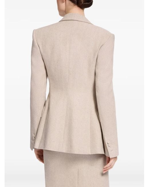 Elie Saab Natural Double-Breasted Peak-Lapel Blazer