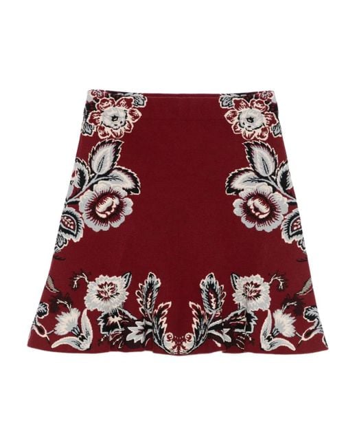 Etro Red Floral-Pattern Skirt