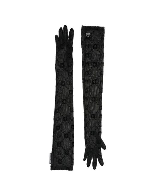 MARINE SERRE Black Moon-Print Mesh Gloves
