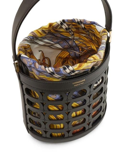 Ferragamo Black Gancini Bucket Bag Xs