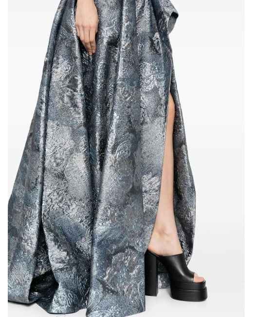 Saiid Kobeisy Blue Brocade Long Dress