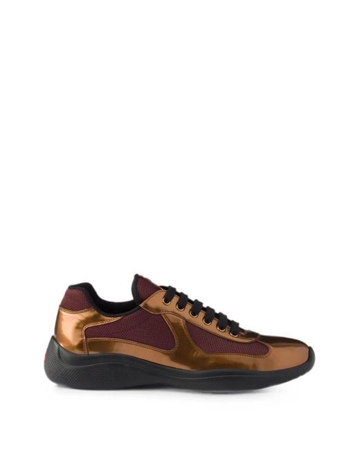 Prada Brown America's Cup Metallic Leather And Bike Fabric Sneakers for men