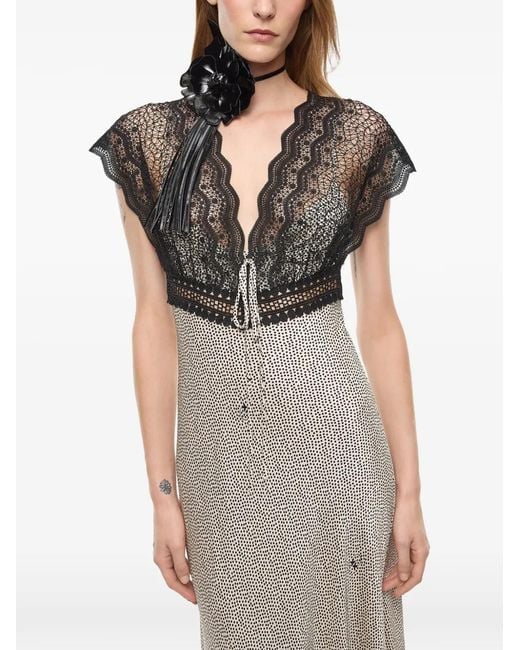 Pinko White Lace-Trimmed Polka-Dot Maxi Dress